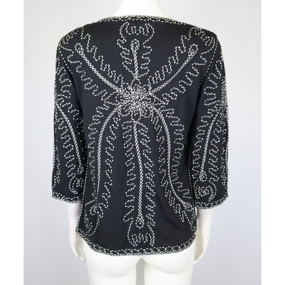 WOMEN'S BLACK STRETCH KNIT EMBROIDERED CARDIGAN SWEATER - ONCE AGAIN - SIZE S - Picture 4 of 5